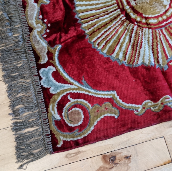 Antique Moody Maximalist Salvaged Religious Tapestry Rug - Picture 3 of 5